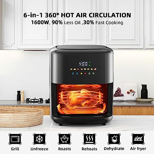 Digital Touchscreen 6 in 1 Air fryer Oven, 1600W 5.8Quart Capacity can Air Fry, Roast, Reheat with Visible Window, Nonstick Basket and Crisper Plate.Oil Less Electric Cooker, Perfect for Busy Families