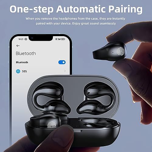 FUNGORGT Bluetooth Earbuds Wireless Headphones Bluetooth 5.3 Digital LED Display Clip on Earphones with Sports Stereo in Ear Clip on Headphones with Charging Case,for Sports/Workout-Black