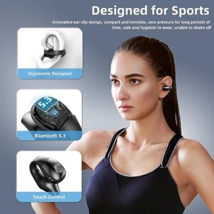 FUNGORGT Bluetooth Earbuds Wireless Headphones Bluetooth 5.3 Digital LED Display Clip on Earphones with Sports Stereo in Ear Clip on Headphones with Charging Case,for Sports/Workout-Black