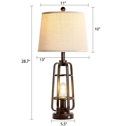 28.7" Farmhouse Table Lamps for Living Room Set of 2, Touch Lamps for Nightstand with Oil Rubbed Bronze Finish, Industrial Table Lamp for Bedroom