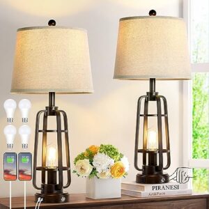 28.7" farmhouse table lamps for living room set of 2, touch lamps for nightstand with oil rubbed bronze finish, industrial table lamp for bedroom