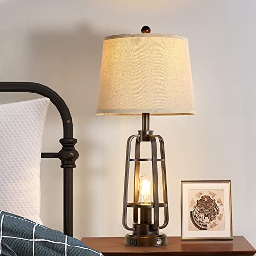 28.7" Farmhouse Table Lamps for Living Room Set of 2, Touch Lamps for Nightstand with Oil Rubbed Bronze Finish, Industrial Table Lamp for Bedroom