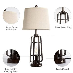 28.7" Farmhouse Table Lamps for Living Room Set of 2, Touch Lamps for Nightstand with Oil Rubbed Bronze Finish, Industrial Table Lamp for Bedroom