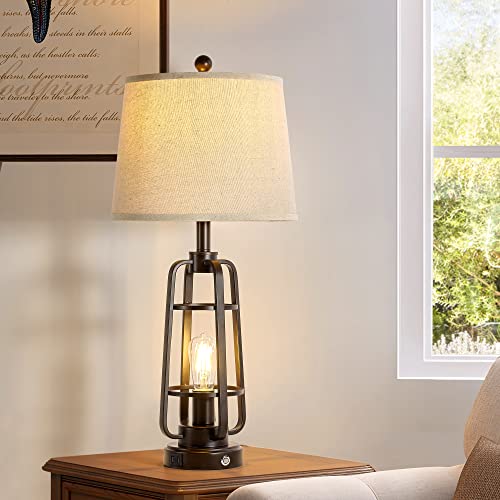 28.7" Farmhouse Table Lamps for Living Room Set of 2, Touch Lamps for Nightstand with Oil Rubbed Bronze Finish, Industrial Table Lamp for Bedroom