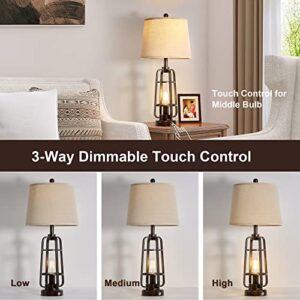 28.7" Farmhouse Table Lamps for Living Room Set of 2, Touch Lamps for Nightstand with Oil Rubbed Bronze Finish, Industrial Table Lamp for Bedroom