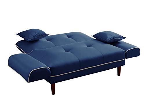 LCH Convertible Bed with 2 Pillows,Loveseat Sleeper Futon, Recliner Couch with Adjustable Armrest and Wood Legs,Living Room Sofa with 5-Angle Backrest for Small Space(Navy Blue)