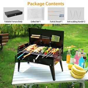 KOCASO Portable Charcoal Grill, Outdoor Small BBQ Grill with Barbecue Accessories, Folding Camping Grill for Outdoor Cooking Travel Patio Picnic Park Beach Hiking, Height Adjustable for 3 to 5 People