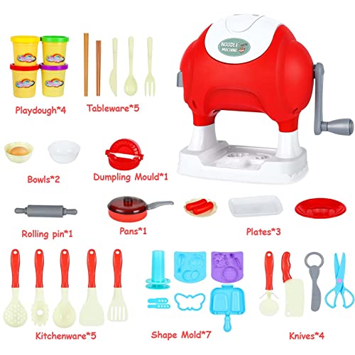 35PCS Play Dough for Kids, Creations Kitchen Play Food Color Dough Noodle Machine Toy Set, Dough Accessories Sets Christmas Birthday Gift for Kids Age 3 4 5 6 7 8