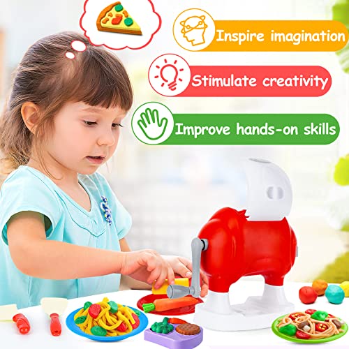 35PCS Play Dough for Kids, Creations Kitchen Play Food Color Dough Noodle Machine Toy Set, Dough Accessories Sets Christmas Birthday Gift for Kids Age 3 4 5 6 7 8