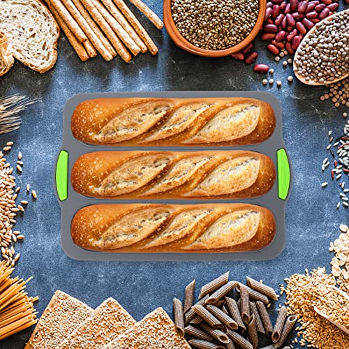 CALLARON Baking Pan Silicone Baguettes Pan Nonstick 3 Wave Loaves French Toast Bread Baking Tray Loaf Mold Pan for DIY Making Breadstick Cake Kitchen Baking Mould Supplies Baking Pans