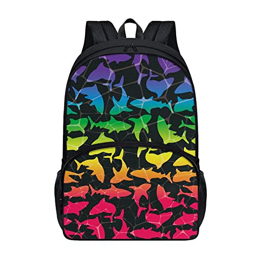 Colorful Shark Backpack Baby Shark Backpack Kids Shark Backpack Toddler Kindergarten School Bookbag with Pocket Zipper Adjustable Strap Mini Backpack Travel Backpack for Women Men