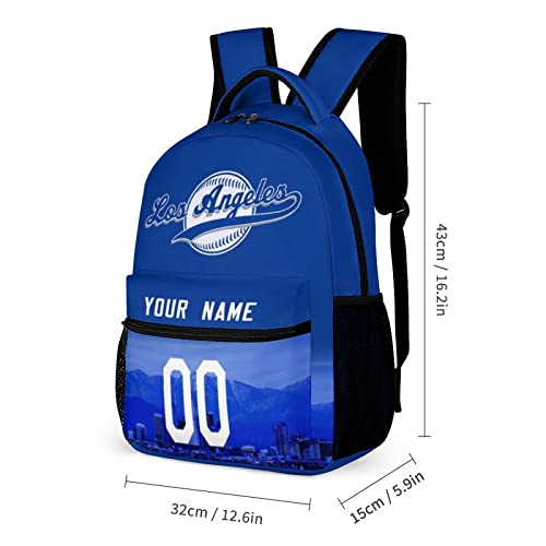 Vluyyv Los Angeles Custom Backpack High Capacity Baseball City Night View Personalized Bag Name & Number Fans Gifts for Men Women