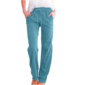 khaki pants for women sweatpants pants summer 2023 casual loose drawstring elastic high waist comfy trousers straight leg long lounge pant