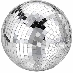 Mirror Disco Ball, Stage Lightning Effect Ball with Hanging Ring for DJ Club Stage Bar Party, Wedding Decoration (Silver - 8 inch)