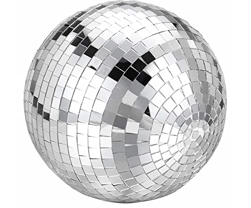 Mirror Disco Ball, Stage Lightning Effect Ball with Hanging Ring for DJ Club Stage Bar Party, Wedding Decoration (Silver - 8 inch)