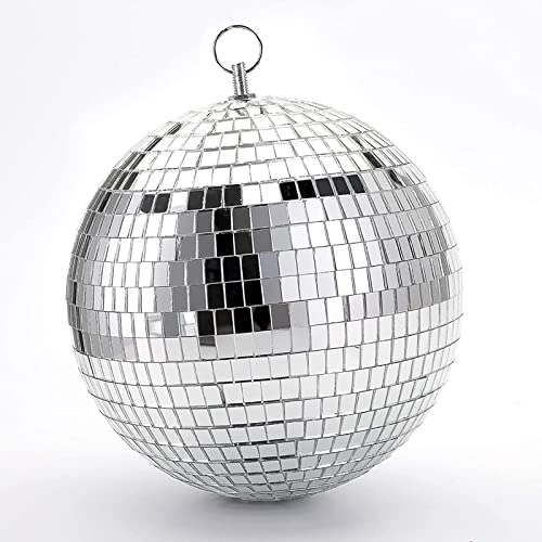 Mirror Disco Ball, Stage Lightning Effect Ball with Hanging Ring for DJ Club Stage Bar Party, Wedding Decoration (Silver - 8 inch)