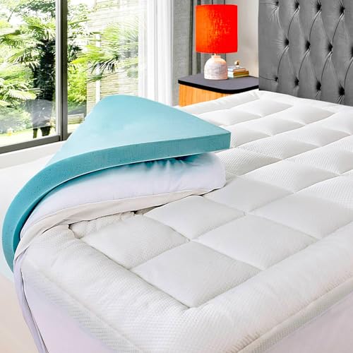 NEXHOME PRO Dual Layer 3 Inch Memory Foam Mattress Topper California King, 2 Inch Cooling Gel Memory Foam Plus 1 Inch Bamboo Pillow Top Cover Mattress Pad, Soft Support for Back Pain Relief