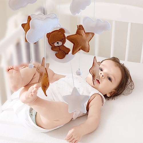 Baby Crib Mobile - Bear Mobile for Crib, Felt Cloud Nursery for Boys and Girls, Baby Bassinet Mobile Toy - Shower Set for Infant Bedroom Hanging Decoration
