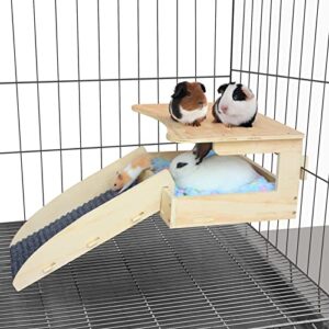 guinea pig hideout-natural wooden guinea pig bedding guinea pig toys with stairs and mat,detachable guinea pig bed for guinea pig cages hamsters bunny chinchillas.
