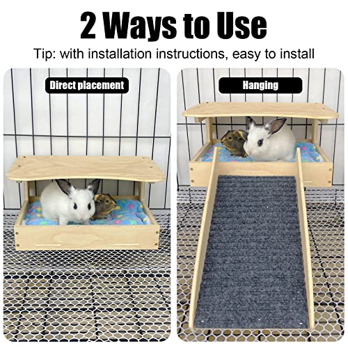 Guinea Pig Hideout-Natural Wooden Guinea Pig Bedding Guinea Pig Toys with Stairs and Mat,Detachable Guinea Pig Bed for Guinea Pig Cages Hamsters Bunny Chinchillas.