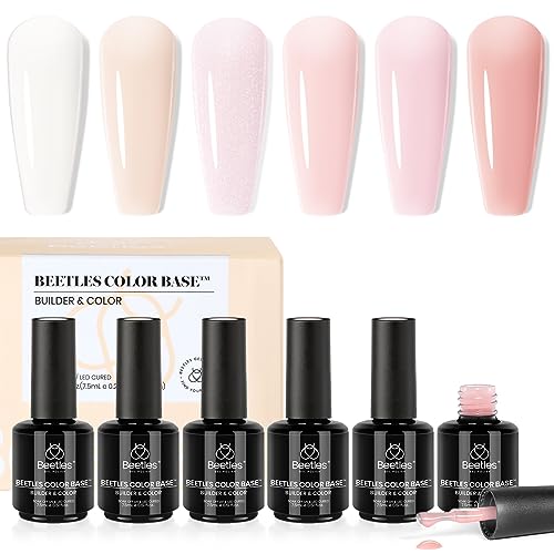 Beetles Color Base Gel Nail Polish 6 Colors Nude Rubber Base Gel Polish Porcelain Doll Pink Nail Polish Nude Nail Polish Neutral Sheer Colors Strengthener Soak Off U V Nail Art DIY Home