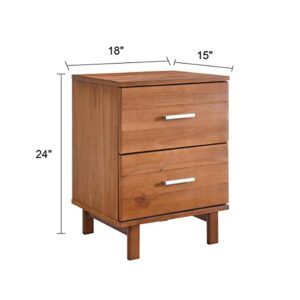 BIKAHOM Camden Nightstand, Solid Wood Bedside Table, 2 Drawer Mid Century Modern Nightstand with Storage, Small Side End Table, Wooden Bedroom Furniture, Walnut Finish, 1 Nightstand