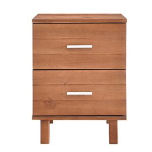 BIKAHOM Camden Nightstand, Solid Wood Bedside Table, 2 Drawer Mid Century Modern Nightstand with Storage, Small Side End Table, Wooden Bedroom Furniture, Walnut Finish, 1 Nightstand