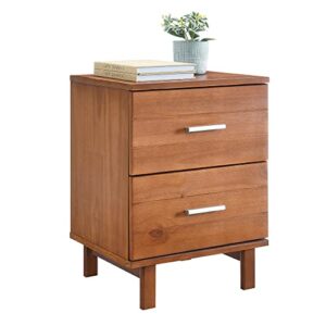 BIKAHOM Camden Nightstand, Solid Wood Bedside Table, 2 Drawer Mid Century Modern Nightstand with Storage, Small Side End Table, Wooden Bedroom Furniture, Walnut Finish, 1 Nightstand
