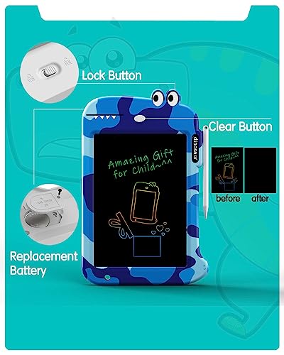 VNVDFLM 8.8 Dino LCD Writing Tablet for Kids Doodle Board Drawing Pad Birthday Gifts for 3 4 5 6 7 8 Year Old Boys and Girls (Blue Camo)