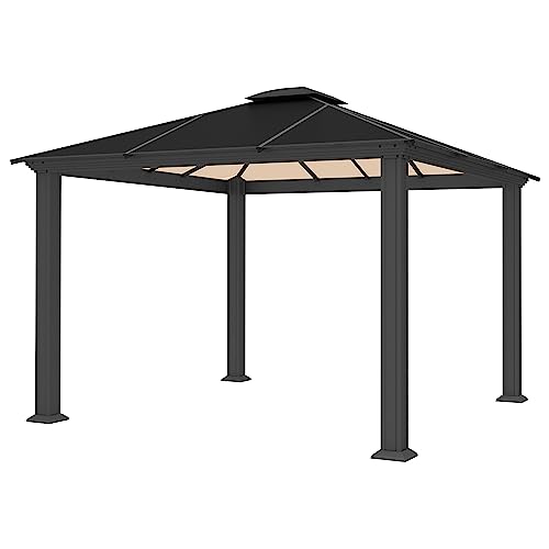 PARAGON OUTDOOR 12’ x 14’ Santa Monica Hard Top Gazebo, Black Powder-Coated Aluminum Frame Permanent Gazebo for Patio, Porch, Garden, Lawns, Parties