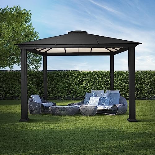 PARAGON OUTDOOR 12’ x 14’ Santa Monica Hard Top Gazebo, Black Powder-Coated Aluminum Frame Permanent Gazebo for Patio, Porch, Garden, Lawns, Parties