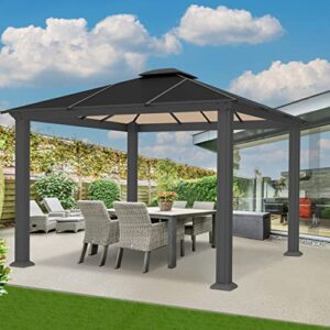 PARAGON OUTDOOR 12’ x 14’ Santa Monica Hard Top Gazebo, Black Powder-Coated Aluminum Frame Permanent Gazebo for Patio, Porch, Garden, Lawns, Parties