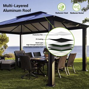 PARAGON OUTDOOR 12’ x 14’ Santa Monica Hard Top Gazebo, Black Powder-Coated Aluminum Frame Permanent Gazebo for Patio, Porch, Garden, Lawns, Parties