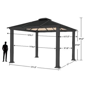 PARAGON OUTDOOR 12’ x 14’ Santa Monica Hard Top Gazebo, Black Powder-Coated Aluminum Frame Permanent Gazebo for Patio, Porch, Garden, Lawns, Parties