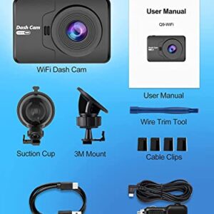 Dash Cam, FHD 1080P Mini Dash Camera for Cars with WiFi, 2.45" IPS Screen, Night Vision, WDR, Loop Recording, G-Sensor Lock, 170°Wide Angle and Parking Monitor