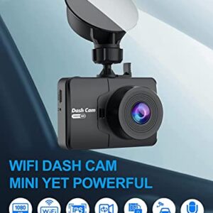 Dash Cam, FHD 1080P Mini Dash Camera for Cars with WiFi, 2.45" IPS Screen, Night Vision, WDR, Loop Recording, G-Sensor Lock, 170°Wide Angle and Parking Monitor