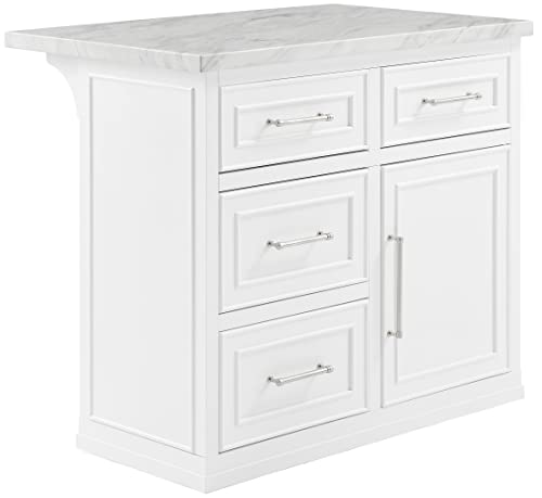 Crosley Furniture Cutler Kitchen Island with Faux Marble Top, White