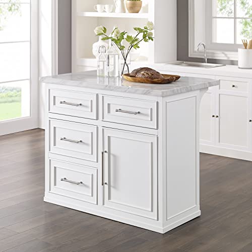 Crosley Furniture Cutler Kitchen Island with Faux Marble Top, White