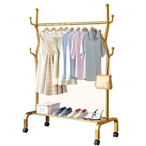60.3 inch portable garment racks,heavy duty multifunctional household clothes racks,gold freestanding high capacity coat shelf,lockable wheels(size:60cm)