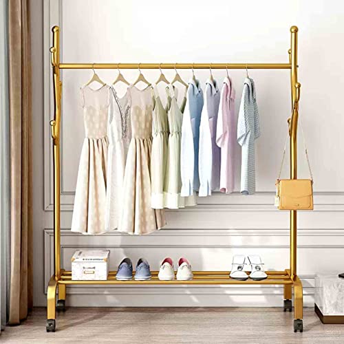 60.3 Inch Portable Garment Racks,Heavy Duty Multifunctional Household Clothes Racks,Gold Freestanding High Capacity Coat Shelf,Lockable Wheels(Size:60cm)