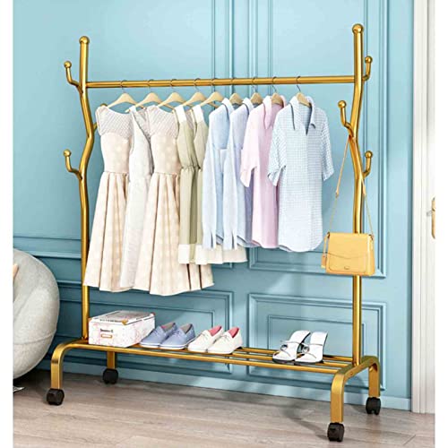 60.3 Inch Portable Garment Racks,Heavy Duty Multifunctional Household Clothes Racks,Gold Freestanding High Capacity Coat Shelf,Lockable Wheels(Size:60cm)