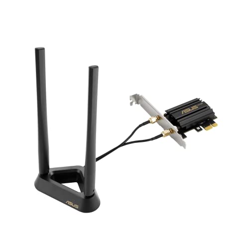 ASUS PCE-AXE59BT WiFi6 6E AX5400 PCI-E Adapter with 2 External Antennas and magnetized Base. Supporting 6GHz Band, 160MHz, Bluetooth 5.2, WPA3 Network Security, OFDMA and MU-MIMO