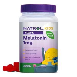 natrol kids melatonin 1mg, dietary supplement for restful sleep, 180 berry-flavored gummies, 180 day supply