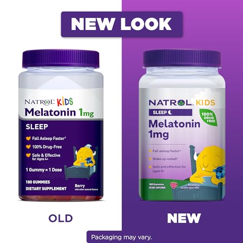 Natrol Kids Melatonin 1mg, Dietary Supplement for Restful Sleep, 180 Berry-Flavored Gummies, 180 Day Supply