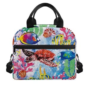 modysero ocean sea turtle lunch bag kids durable casual reusable lunch box for school picnic lightweight insulated lunch box with 2 compartment