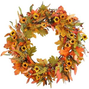 ho2nle fall wreaths for front door, 24 inch fall wreath with flowers and berry large autumn harvest thanksgiving wreath for farmhouse festival halloween home wall decor