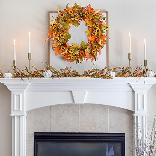 HO2NLE Fall Wreaths for Front Door, 24 Inch Fall Wreath with Flowers and Berry Large Autumn Harvest Thanksgiving Wreath for Farmhouse Festival Halloween Home Wall Decor