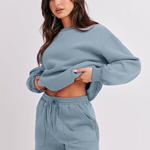 ANRABESS Women 2 Piece Lounge Set Fall Outfits Sweatsuit Fleece Oversized Crewneck Sweatshirt Loungewear Shorts 2023 Casual Cozy Pajamas Macthing Tracksuit Set 1047huilan-XL