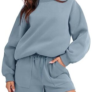 ANRABESS Women 2 Piece Lounge Set Fall Outfits Sweatsuit Fleece Oversized Crewneck Sweatshirt Loungewear Shorts 2023 Casual Cozy Pajamas Macthing Tracksuit Set 1047huilan-XL