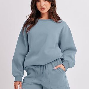 ANRABESS Women 2 Piece Lounge Set Fall Outfits Sweatsuit Fleece Oversized Crewneck Sweatshirt Loungewear Shorts 2023 Casual Cozy Pajamas Macthing Tracksuit Set 1047huilan-XL